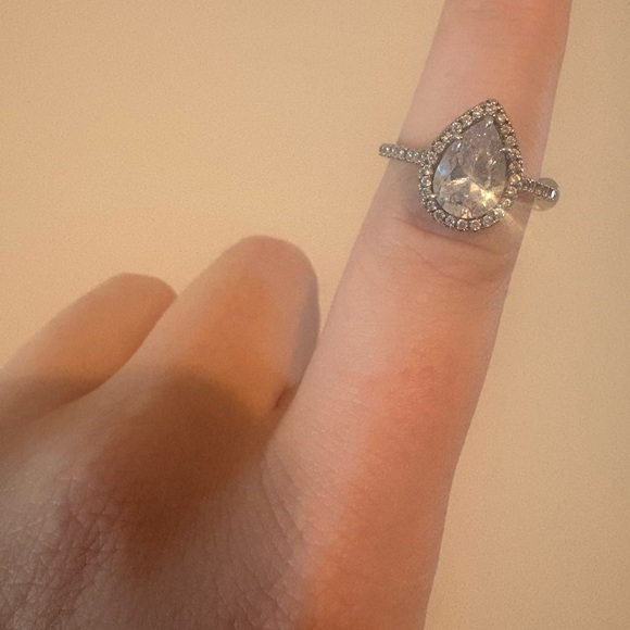 Moissanite Sterling Silver Teardrop Ring - Picture 4 of 4